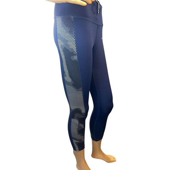Nike Womens Dri-FIT Capri Leggings - Blue Checkered Mesh Side Panels Small - Picture 3 of 6